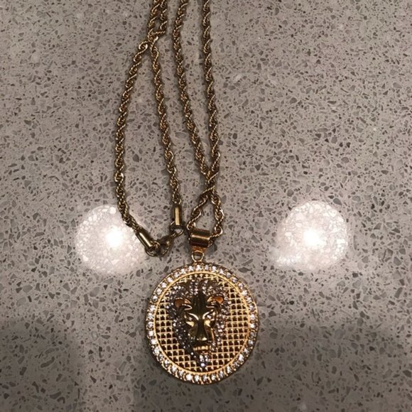 30” Gold Chain w/ 2’ “Silver Dollar Size” Lion Med - Picture 4 of 6